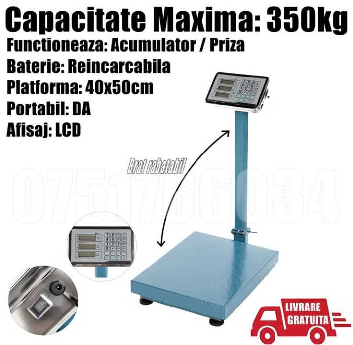 Cantar Platforma Portabil Brat Pliabil Baterie 350kg LivratGratuit IS