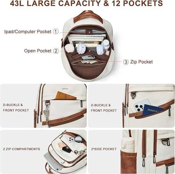 Rucsac școlar pentru femei LATMAP, 43L, din piele poliuretanică (PU)