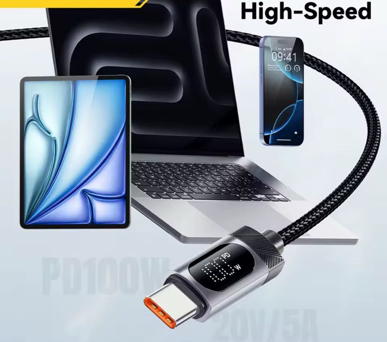 Cablu Incarcare Type C - C Rapid 100W cu Afisaj Negru 110 CM