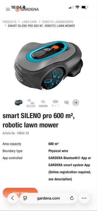 Robot tuns gazonul Gardena Sileno Pro 600 cu senzor coliziune inclus