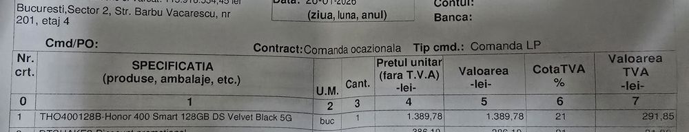 Vand Honor 400 Smart, Velvet Black, 128GB, 5G ,Sigilat !