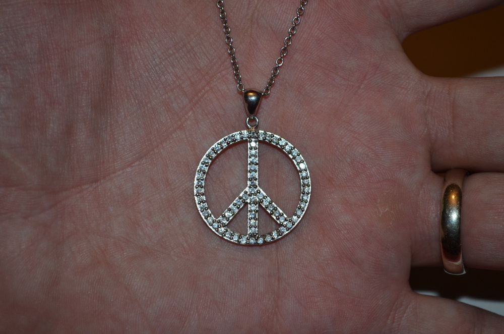 LANT + PANDANTIV ARGINT 925 - De firma SWAROVSKI - Make Peace Not War!