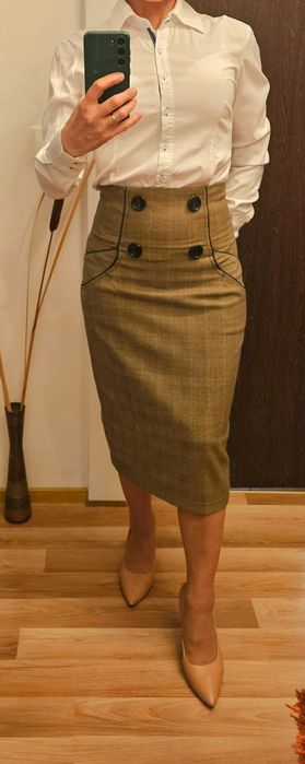 Fusta ecosez de culoare maro, marca Nissa