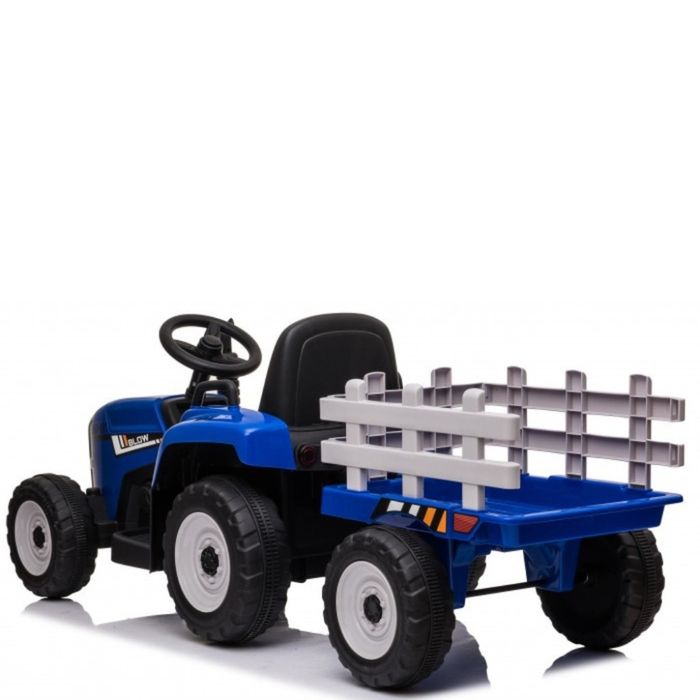 Детски акумулаторен трактор с ремарке 12V – 2x25W, MP3, Bluetooth, до 30 кг, син