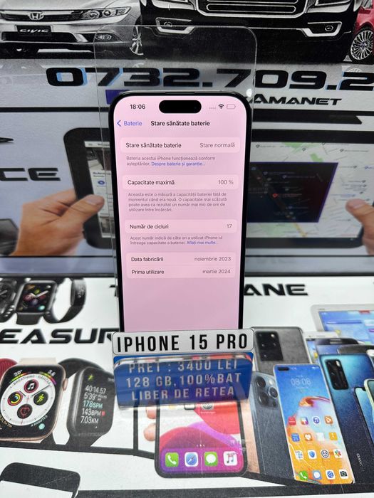 Iphone 15 PRO / 128 GB / 100% BAT - 17 cicluri / CreativAmanet