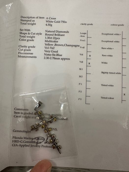 18к златен кръст с цветни диаманти.