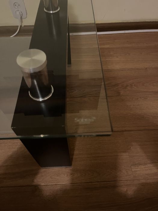 Masă de cafea din sticlă, 120 × 69,5 cm, structură neagră și cromată