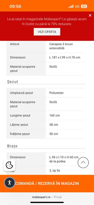 Canapea extensibila cu saltea Orly (Mobexpert)