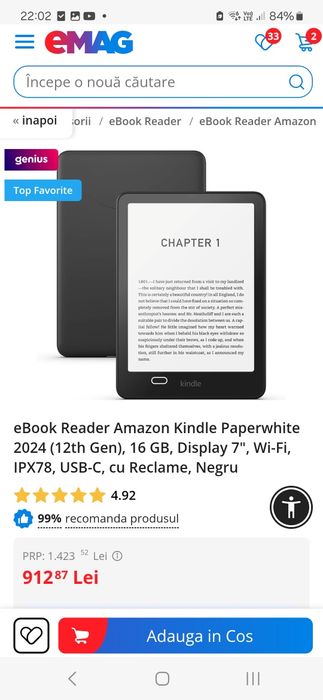 NOU eBook Reader Amazon Kindle Paperwhite 2024 (12th Gen), 32 GB