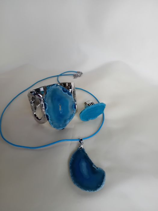 Троен комплект бижута със син ахат! Подарък за жена!