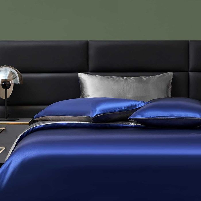 Спален комплект сатен, различни размери, синьо-сив, 2 калъфки за 65х65