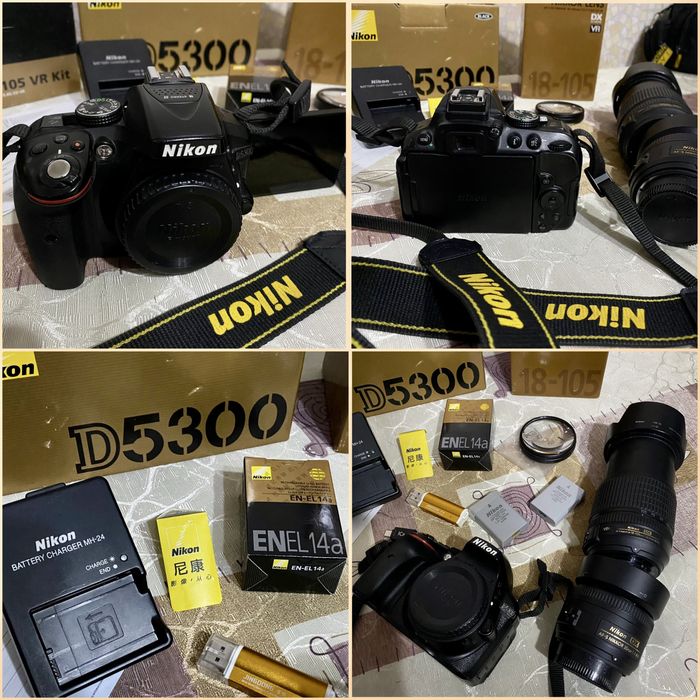 Nikon D5300. Nikkor 18-105 VR, Nikkor 35 m 1:1.8 G, Акумы, Документы.