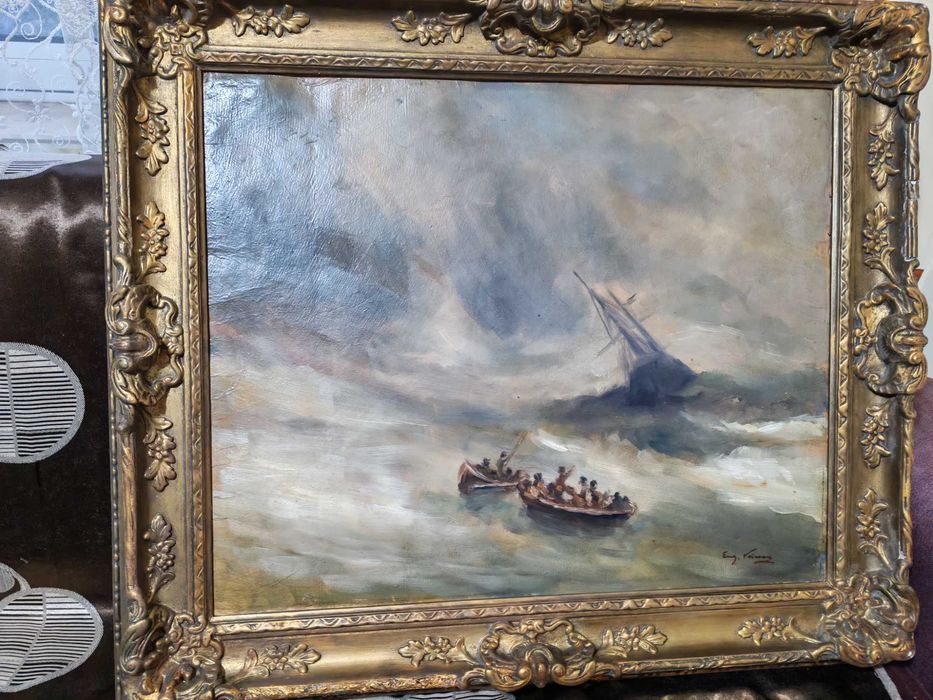 Tablou mare, original  Eugen Voinescu (1844 - 1909) - Naufragiul