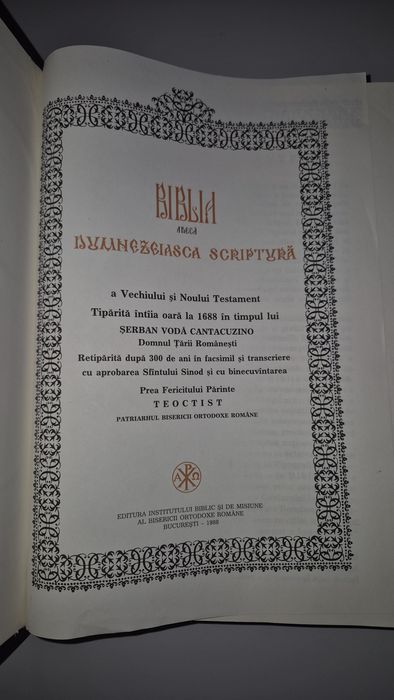 Biblia de la București Denumita si Biblia lui Cantacuzino Ediție de co
