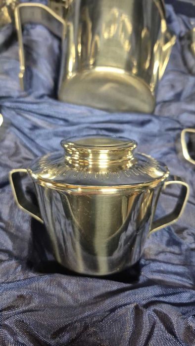 Винтидж комплект за кафе и чай от неръждаема стомана - чаши и каничка