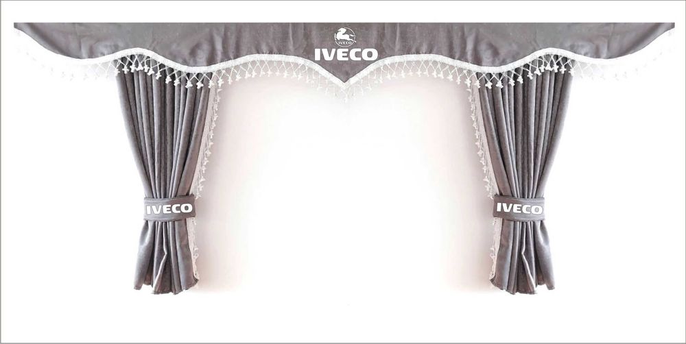 Комплект пердета за камион + кукички сиви с бели пискюли