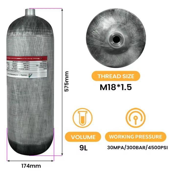 Бутилки TUXING 3L / 6.8L / 9L алуминий + карбон, 300 bar, с калъф и ве