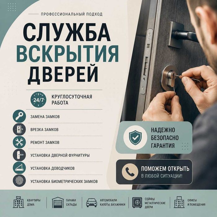 Вскрытие квартир - открыть дверь, замена замков, вскрытие авто-гаражей