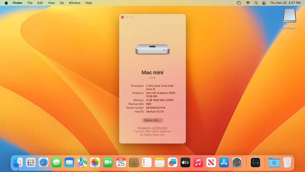Mac Mini | A1347 2GHz | i5 | 240GB SSD | отлично състояние | готов за работа