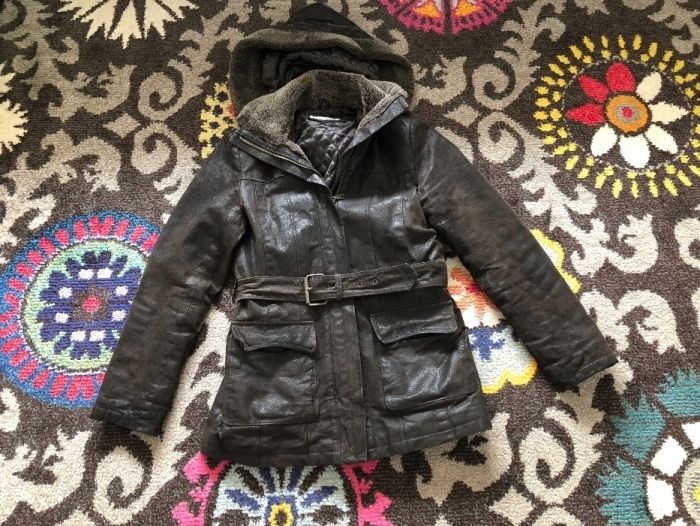 Haina iarna piele cordon talie, gluga, Bata, super