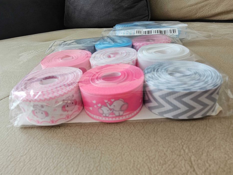 Панделки за опаковане - сиво-бели,розови и сини