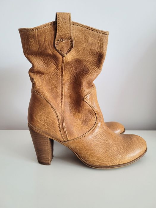 Cizme vintage, damă, din piele naturală, camel, 37