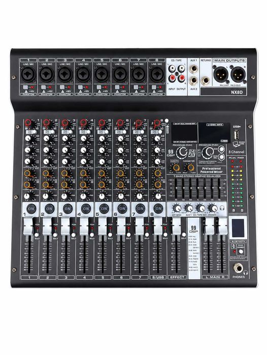 Mixer audio 2 x 450W 8 canale 99 Efecte digital DSP Stereo canal USB Bluetooth cu amplificator