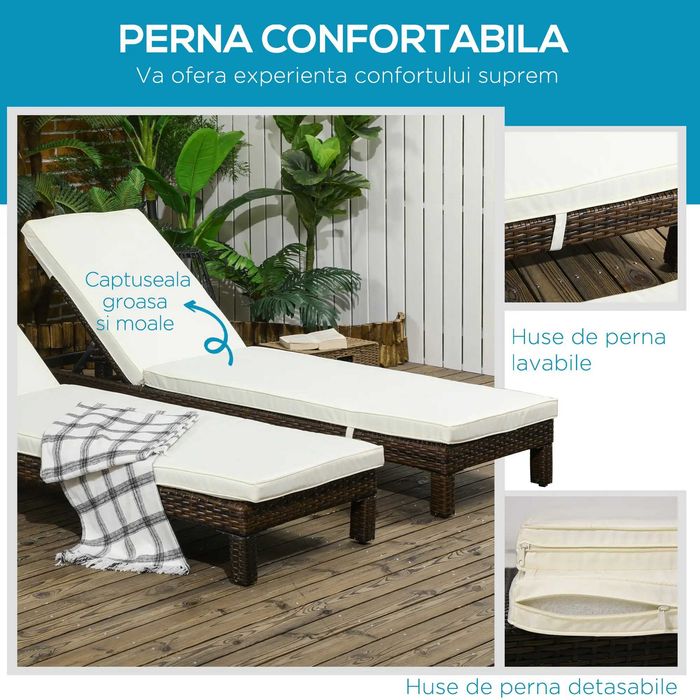 Set Sezlonguri din Ratan , cu Perna Capitonata , HOMCOM  , x4 set disponibile