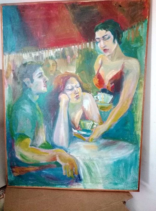 СЪБЛАЗЪН Стара МАСЛЕНА КАРТИНА 80/60см. Импресия