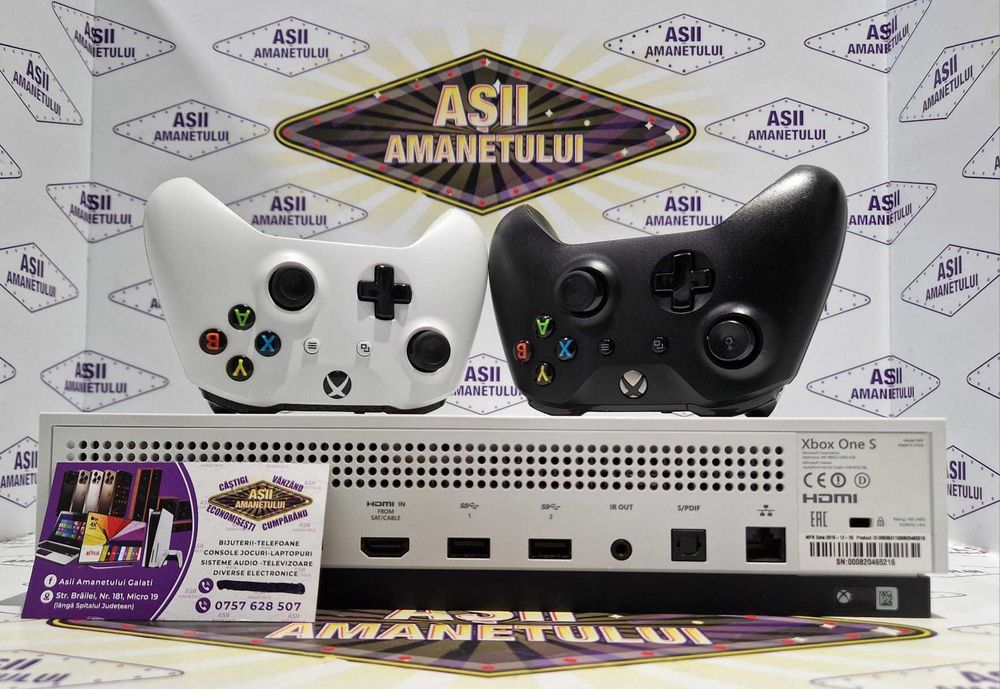 Asii Amanetului - Consola XBox One S Model 1681 / 1TB cu 2 controllere, cablu de alimentare si cablu HDMI