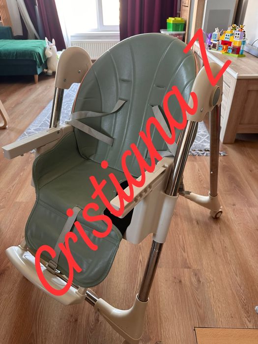 Scaun de Masa Pliabil 5 in 1, 5 Pozitii inclinare Spatar, Stabil, Centura de Siguranta in 5 Puncte, Ajustabil pe Inaltime, Tavita Reglabila