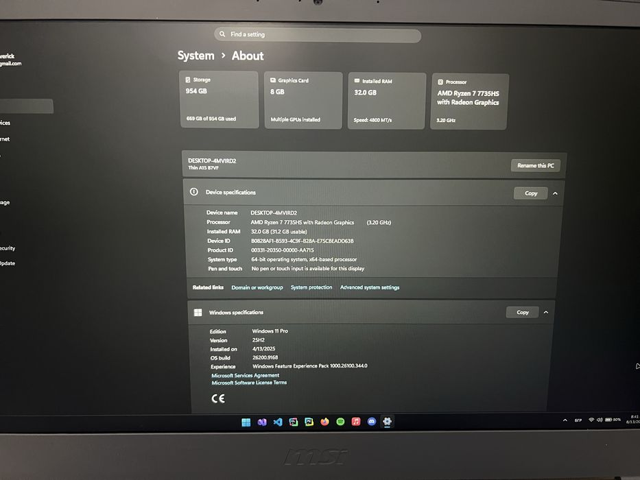 Геймърски лаптоп MSI Thin A15 | Ryzen 7 7735HS | RTX 4060 | 32GB RAM | 1TB SSD