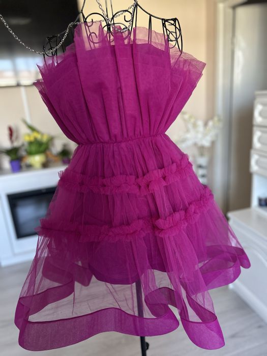 Rochie din tulle XS, fucsia, Lace and Beads, noua, cu eticheta