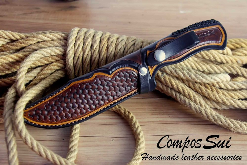 Кания за нож от естествена кожа , кожен калъф за нож