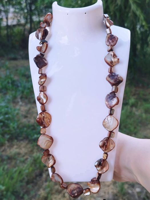 Colier/ lant vechi din scoici naturale mother of pearl, argint 925