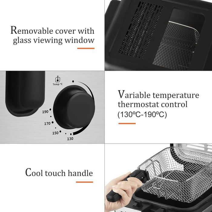 Фритюрник CUSIMAX, 2,5 л фритюрник с незалепващо покритие, сребрист