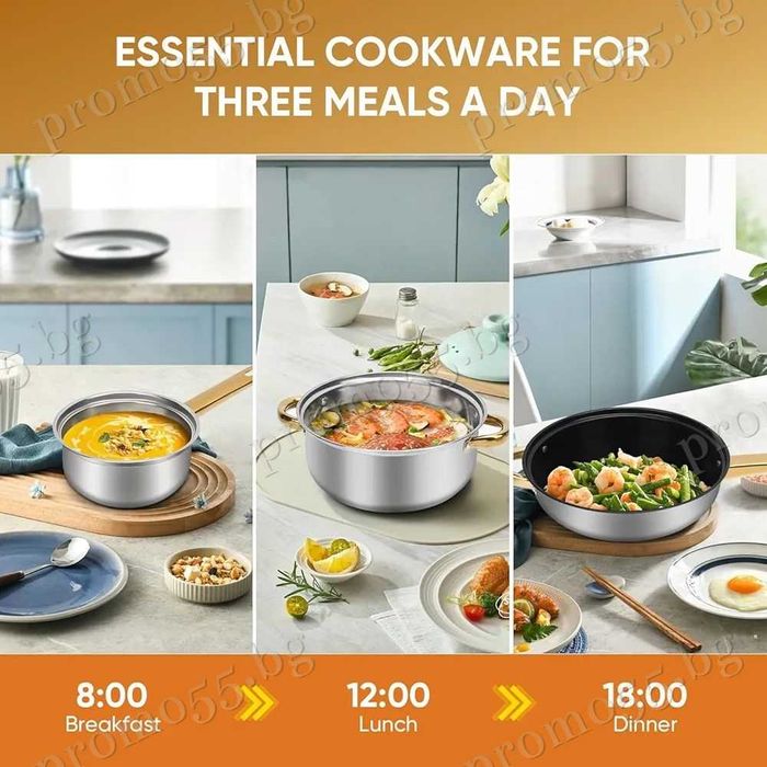 Комплект Тенджери за Готвене от 12 Части за Всички Видове Котлони