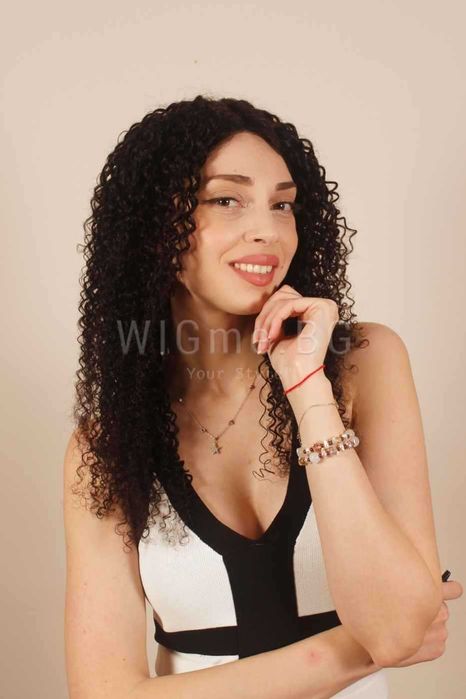 Дълга черна перука от ЕСТЕСТВЕН косъм на къдрици Кейси