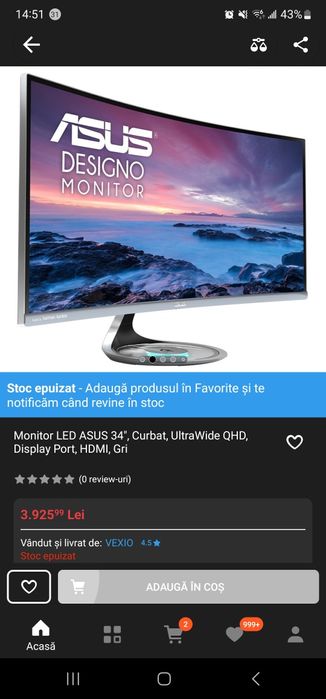 Monitor Asus MX34VQ 100hz Impecabil, Harman Kardon, Gaming, Rez 2k