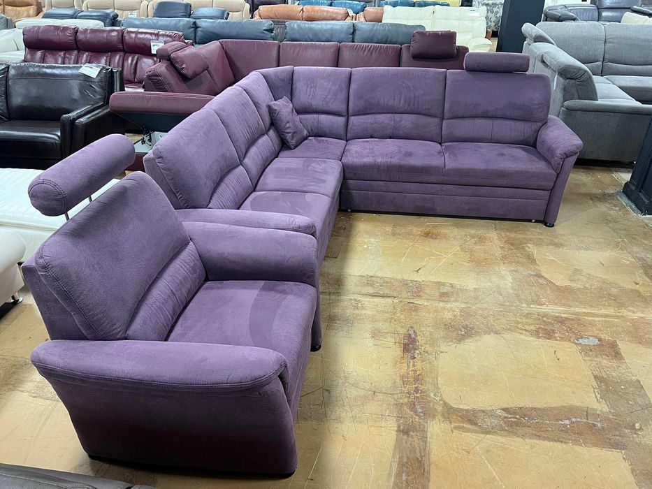 ПРОМОЦИЯ!!! Лилав ъглов диван от плат с функция сън и фотьойл