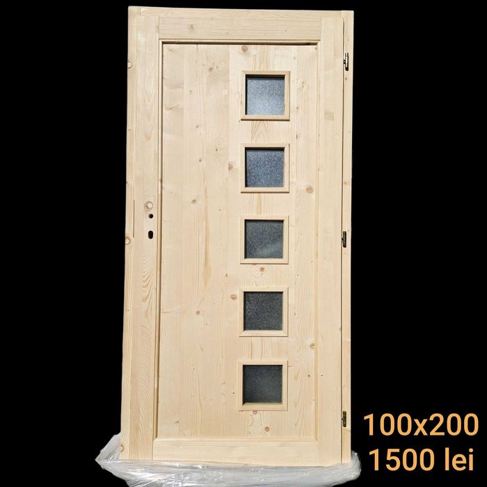 Uși de intrare secundară din lemn masiv stratificat (molid)
