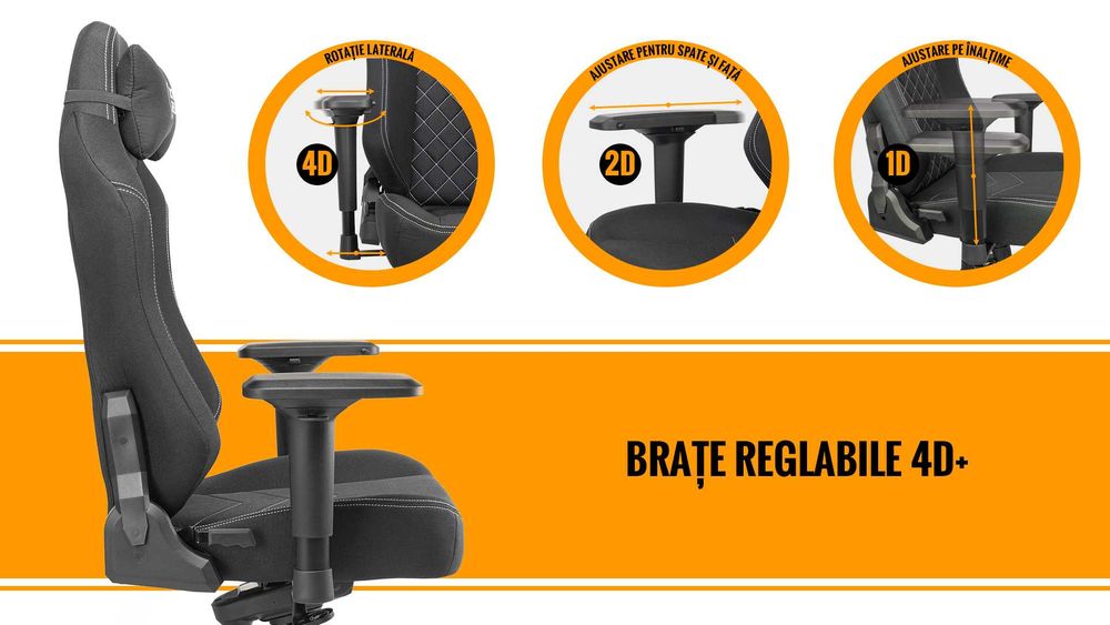 Scaun Gaming Dr.Shield Capsule Textil, Rezistenta 200 KG - Negru