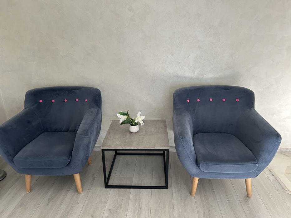 Set 2 Fotolii Jazz Albastru & roz picioare lemn  – ca noi