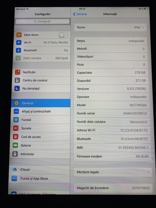 Ipad Argintiu 32 gb .