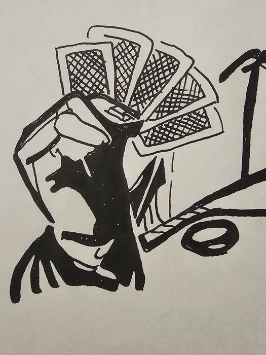 Schita grafica caricatura Nell Cobar-Ion Antonescu