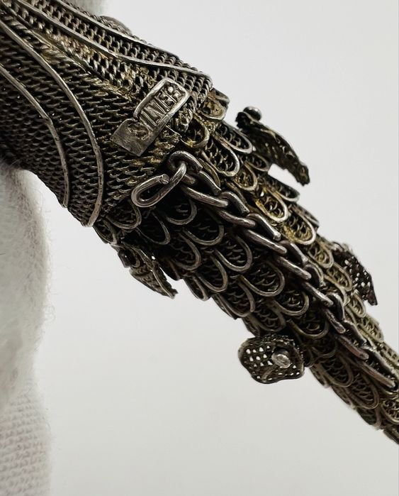 Сребърна старинна риба филигран  Китай с Тюркоаз