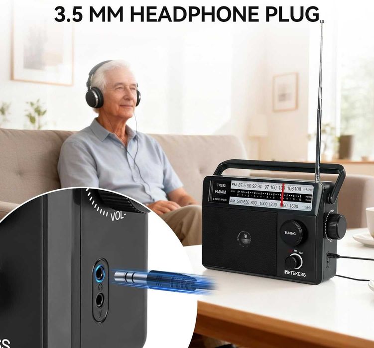 Retekess TR633 портативен ​​FM/AM радиоприемник/радио,с кабел за 220V и на батерии