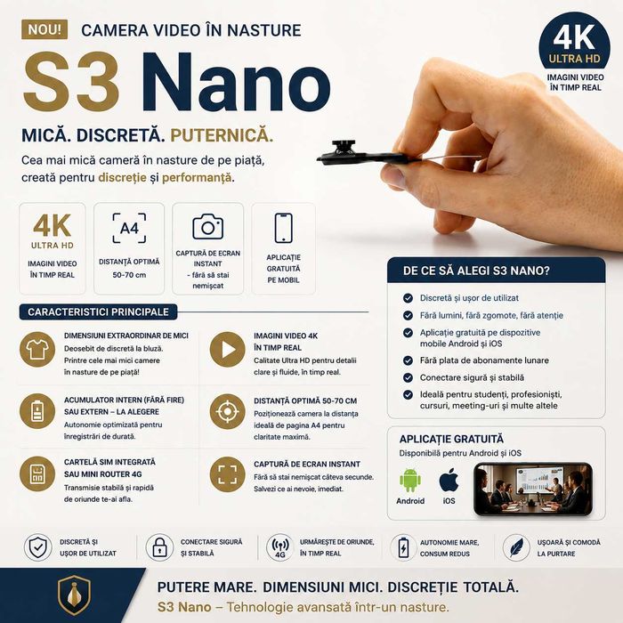 iCheat S3 Nano 4K UHD - Camera Video Mini in Nasture - Casca de copiat Nedetectabila