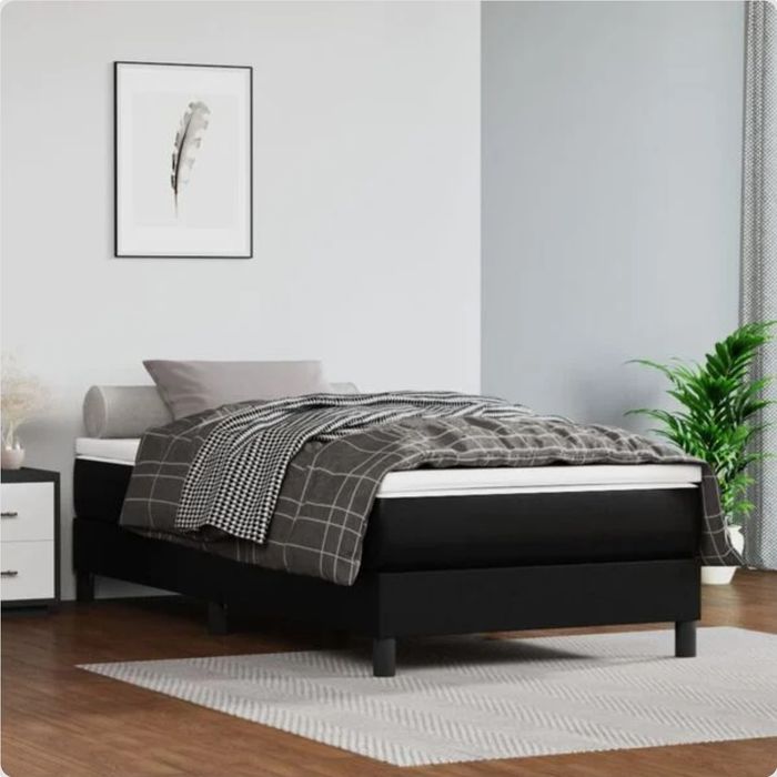 Saltea cu arcuri buzunar, fermitate medie, negru, 90x200x20 cm, piele ecologică