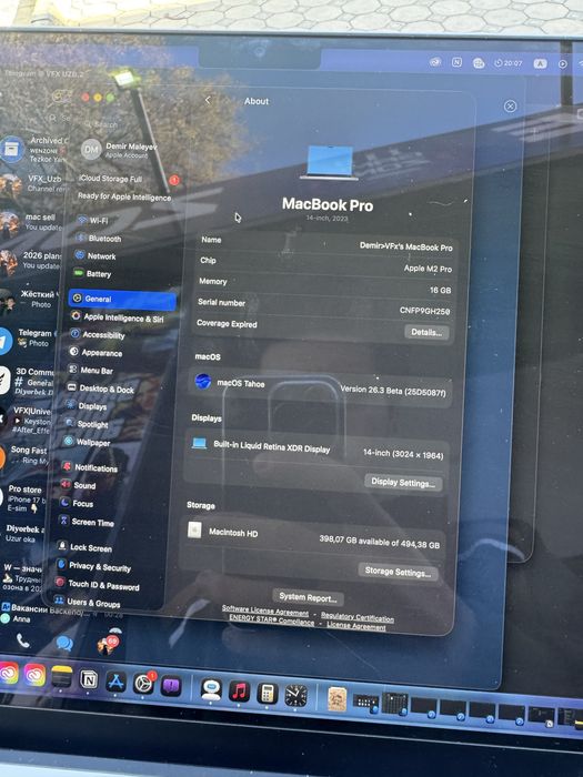 Macbook pro m2 pro 16/512 14-inch 16 yader 120 fps quvat 40 soatgacha